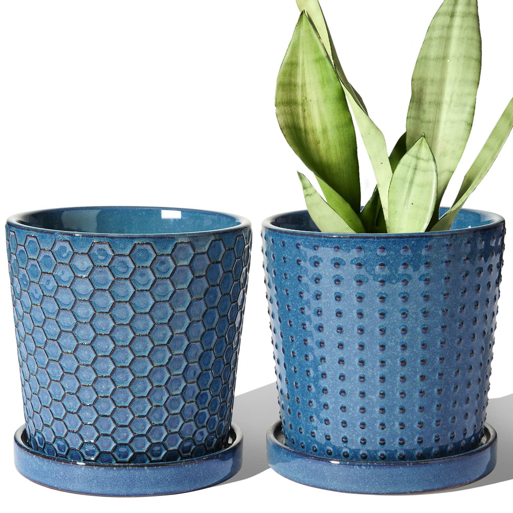 LE TAUCI front view blue reactive glaze pot shows elegant finish and shelf-ready style