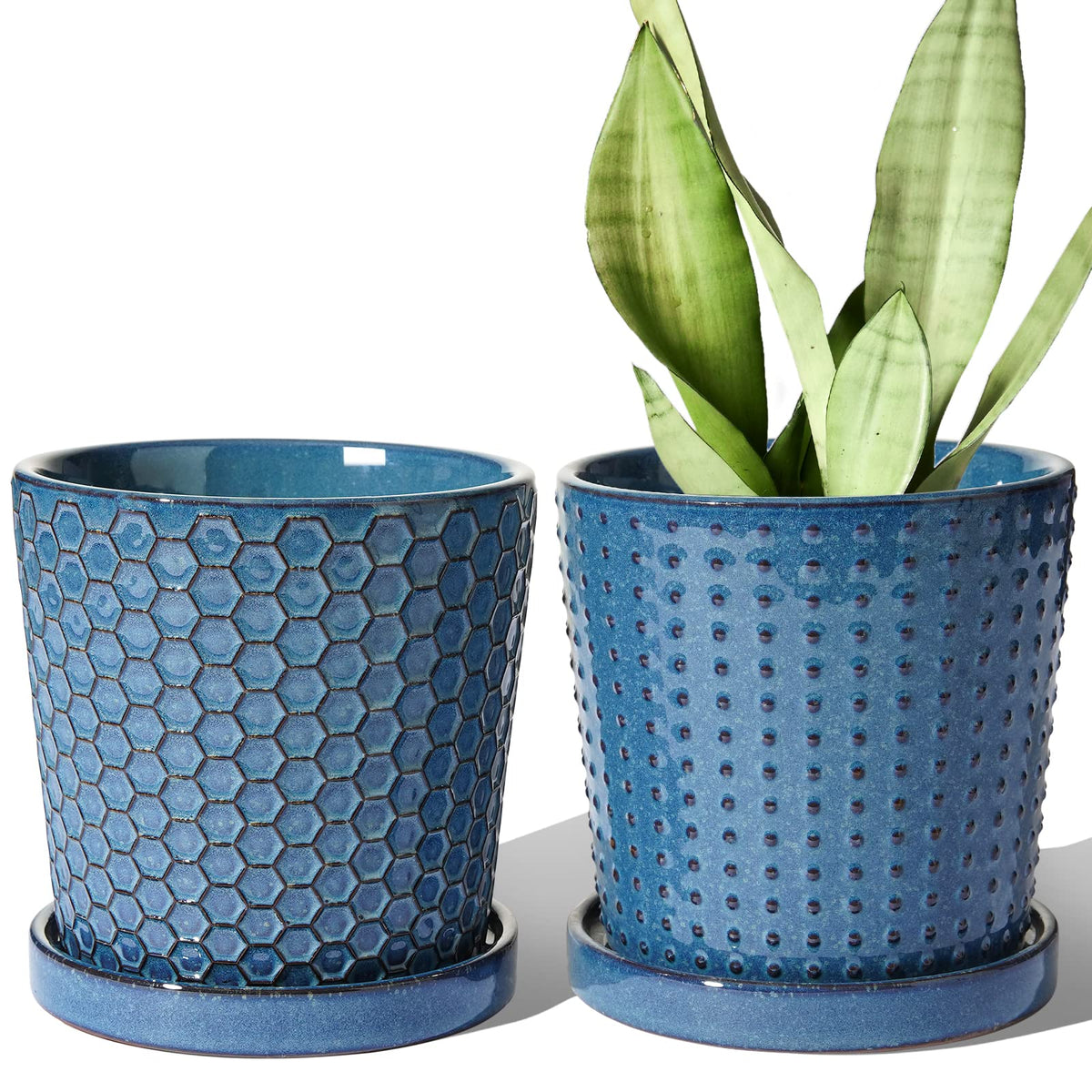 LE TAUCI front view blue reactive glaze pot shows elegant finish and shelf-ready style