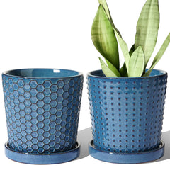 LE TAUCI front view blue reactive glaze pot shows elegant finish and shelf-ready style