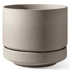LE TAUCI front view of 14 inch planter showing minimalist shape and neutral gray finish for styling