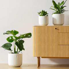 LE TAUCI front view of three white planters showing cohesive styling and versatility