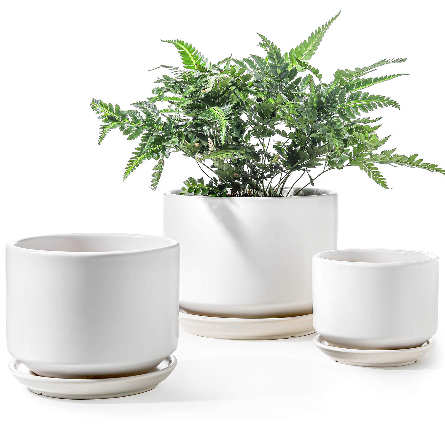 LE TAUCI front view of trio white ceramic pots showing clean design and stability