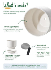LE TAUCI mesh pad over drainage hole preventing soil loss while allowing drainage