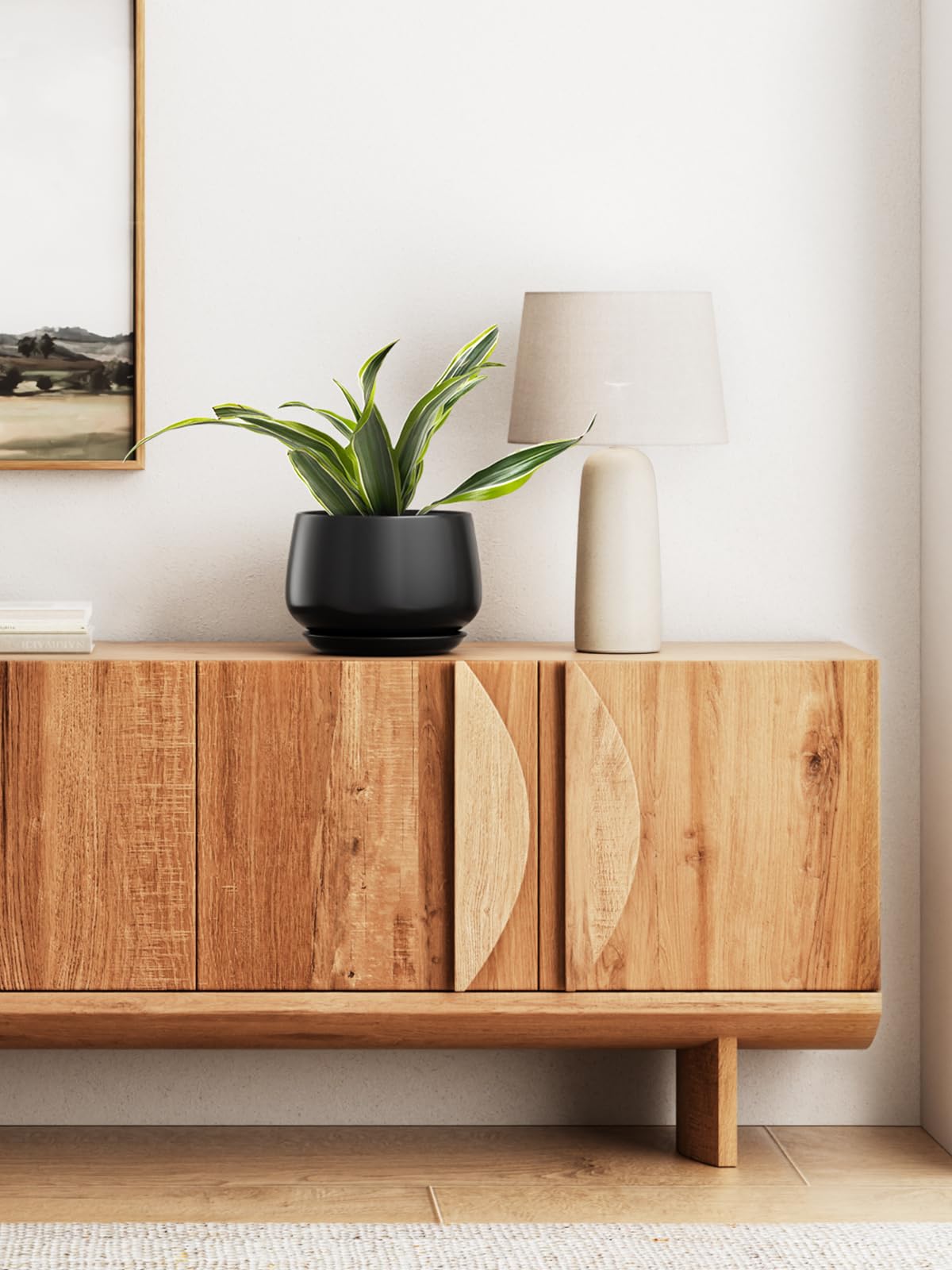 LE TAUCI planter staged with fiddle leaf fig in modern living room showing decor impact