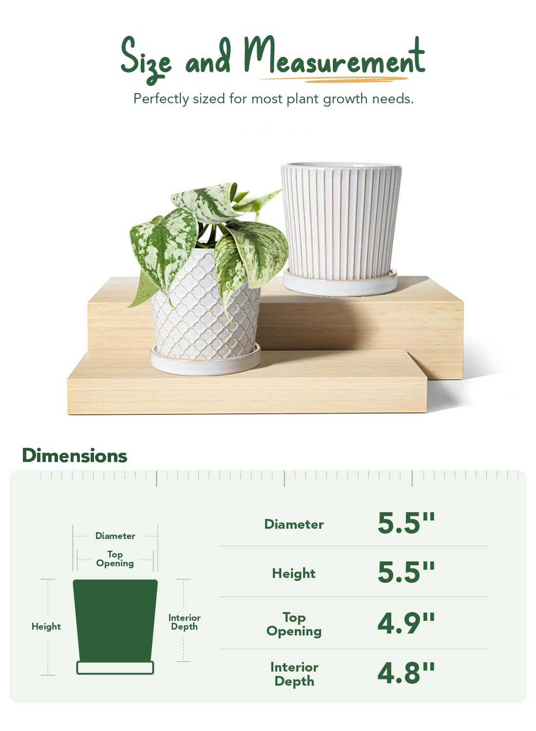 LE TAUCI pot held in hand showing 5.4 inch scale for size clarity