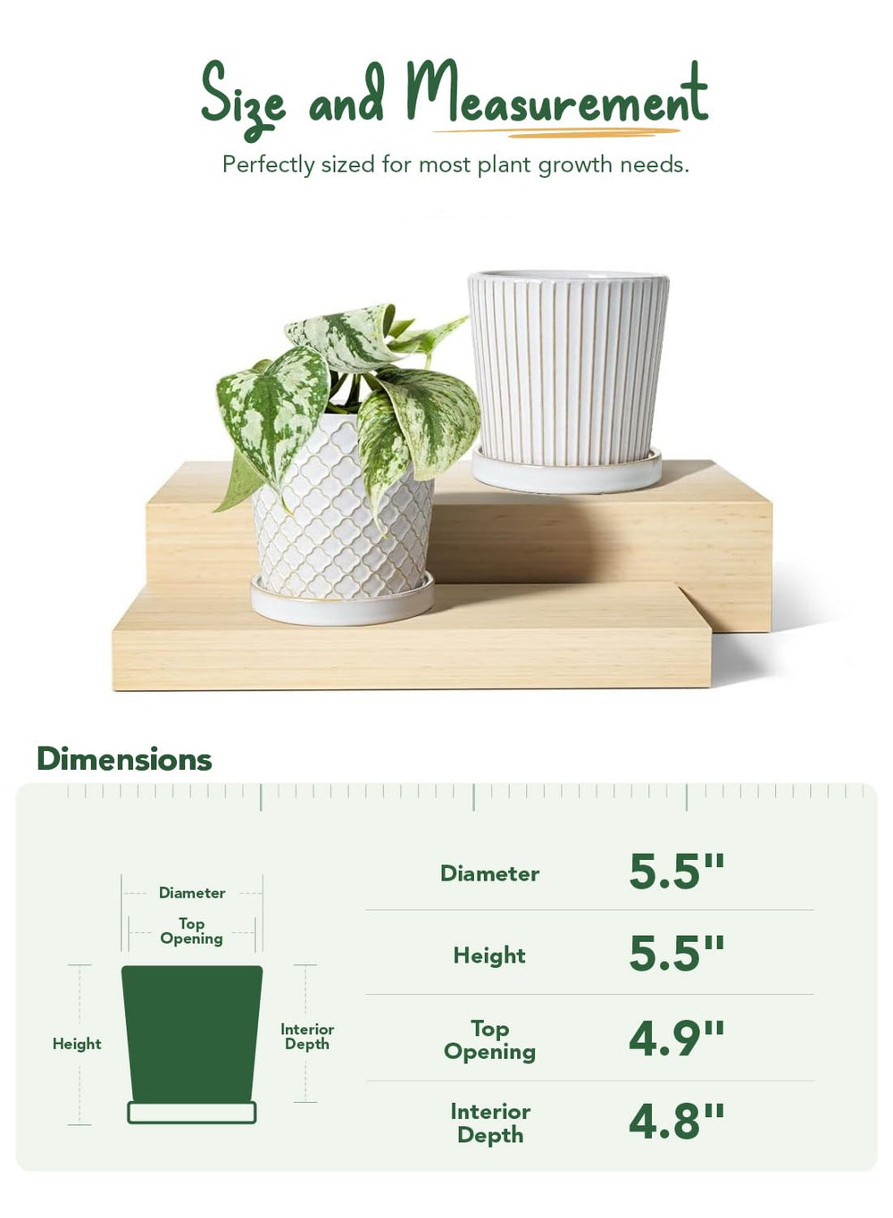 LE TAUCI pot held in hand showing 5.4 inch scale for size clarity