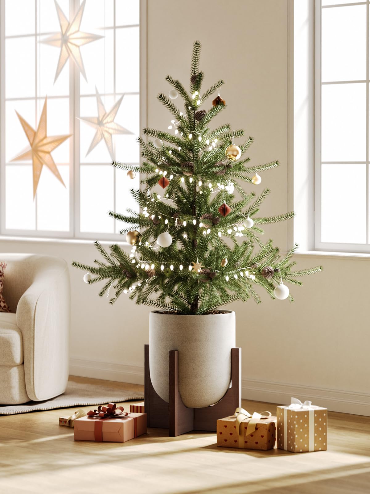 LE TAUCI side profile highlighting acacia wood grain and warm design contrast