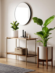 LE TAUCI side profile highlighting the acacia wood stand and reversible leg design