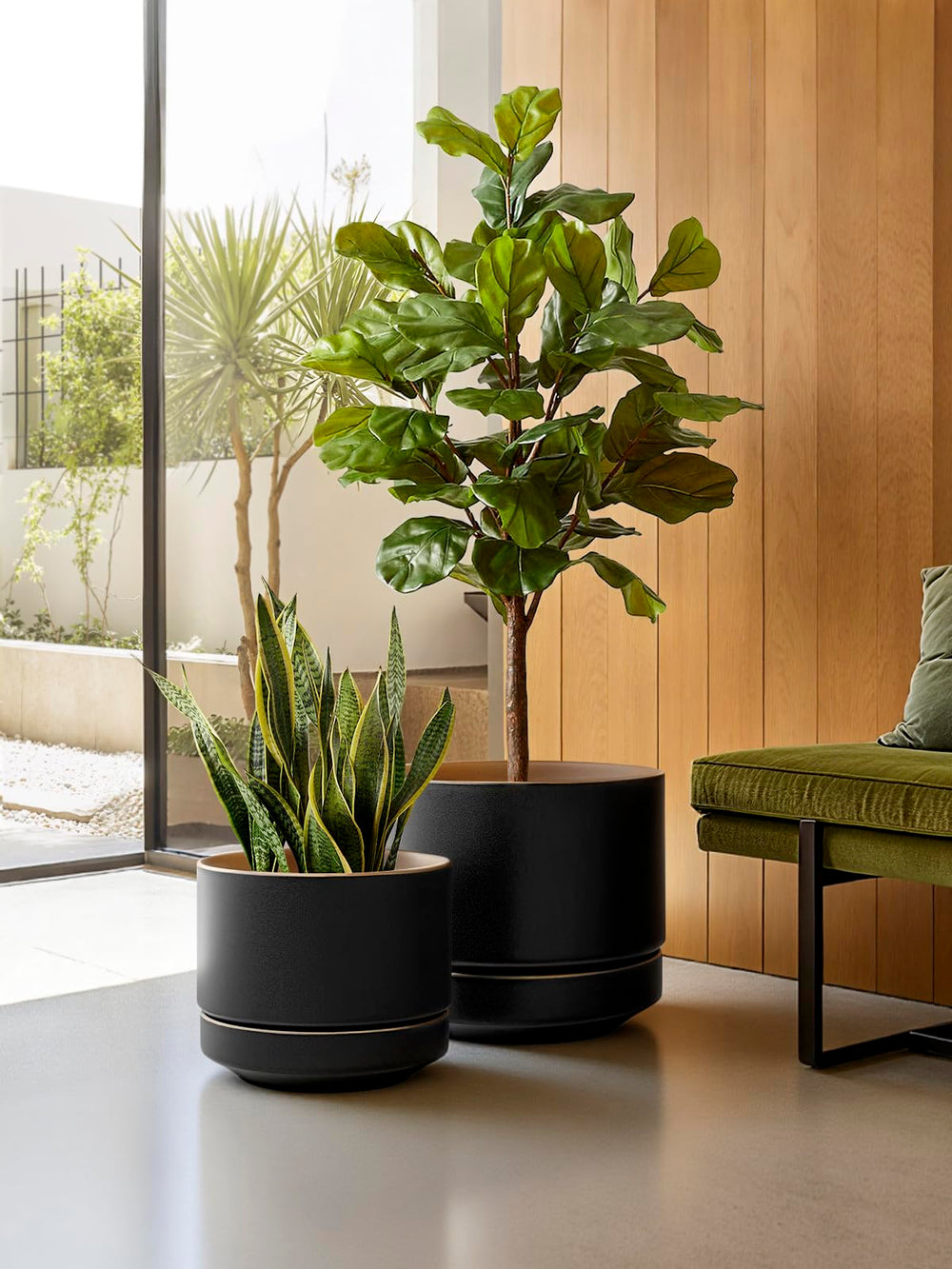 LE TAUCI side profile showing weighted base for enhanced stability with tall houseplants