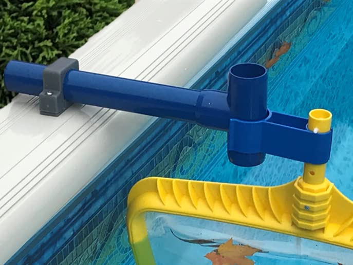 Leaf Bone mounted on pool rail showing secure attachment and steady skimming