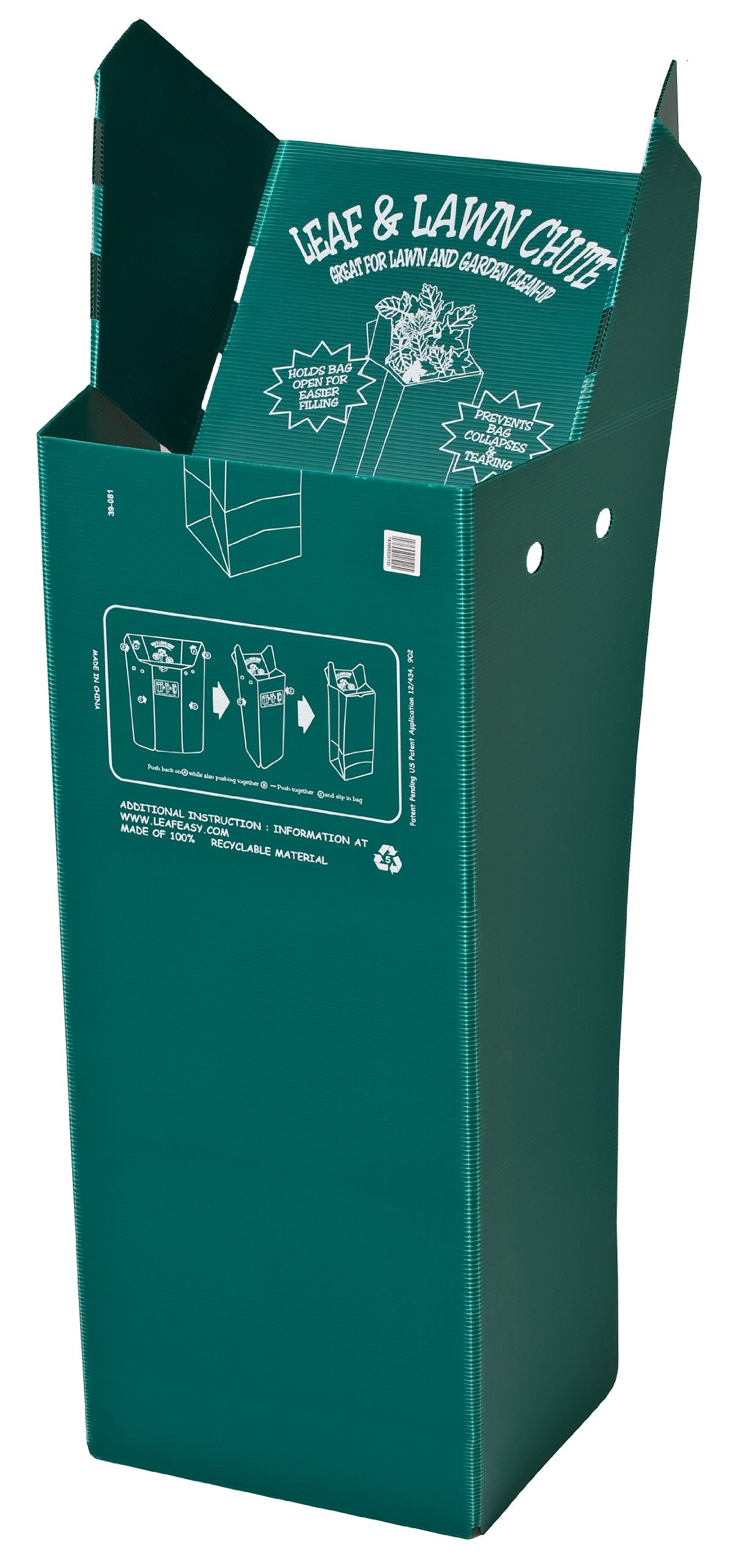 LeafEasy ATROFY in use with homeowner raking leaves into the chute for faster collection