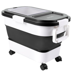 Leafory front view of wheeled pellet bin showing accessibility and organization