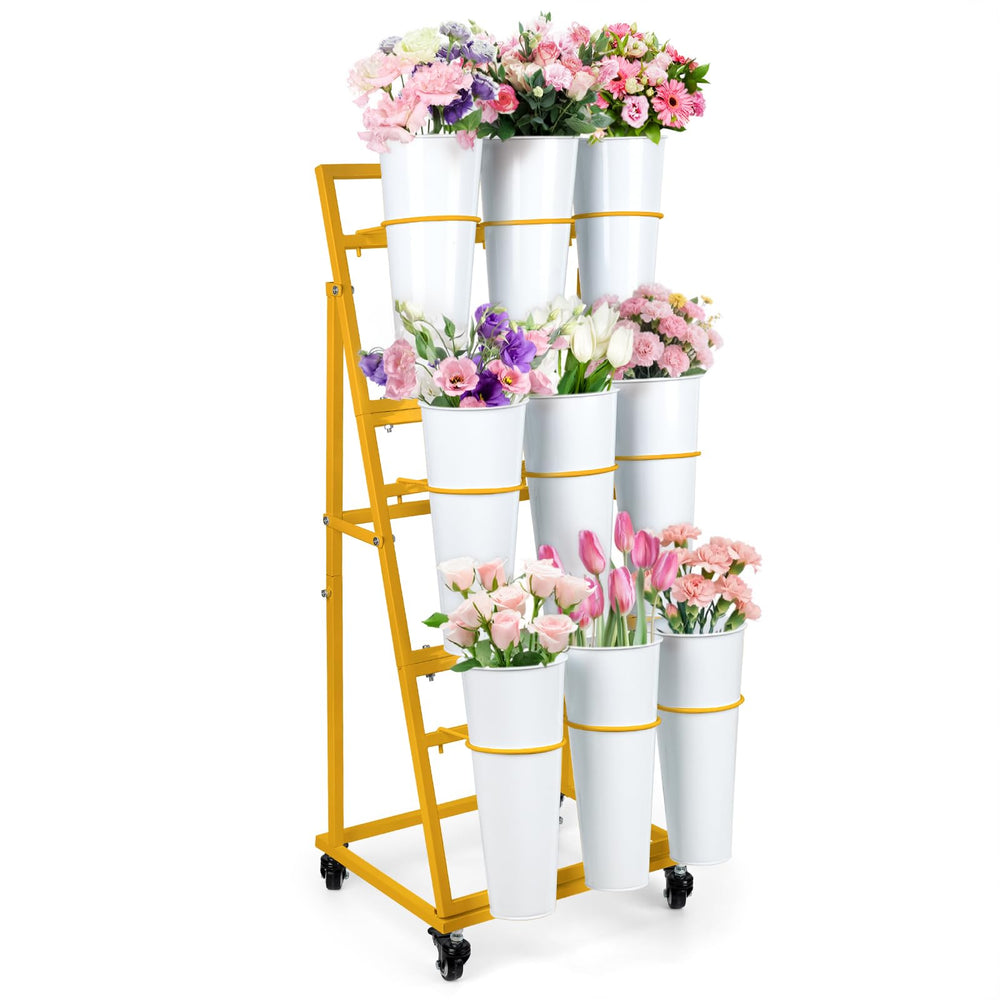 LEALIBAUSS front view of gold flower stand showing vertical display benefit