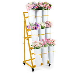 LEALIBAUSS front view of gold flower stand showing vertical display benefit