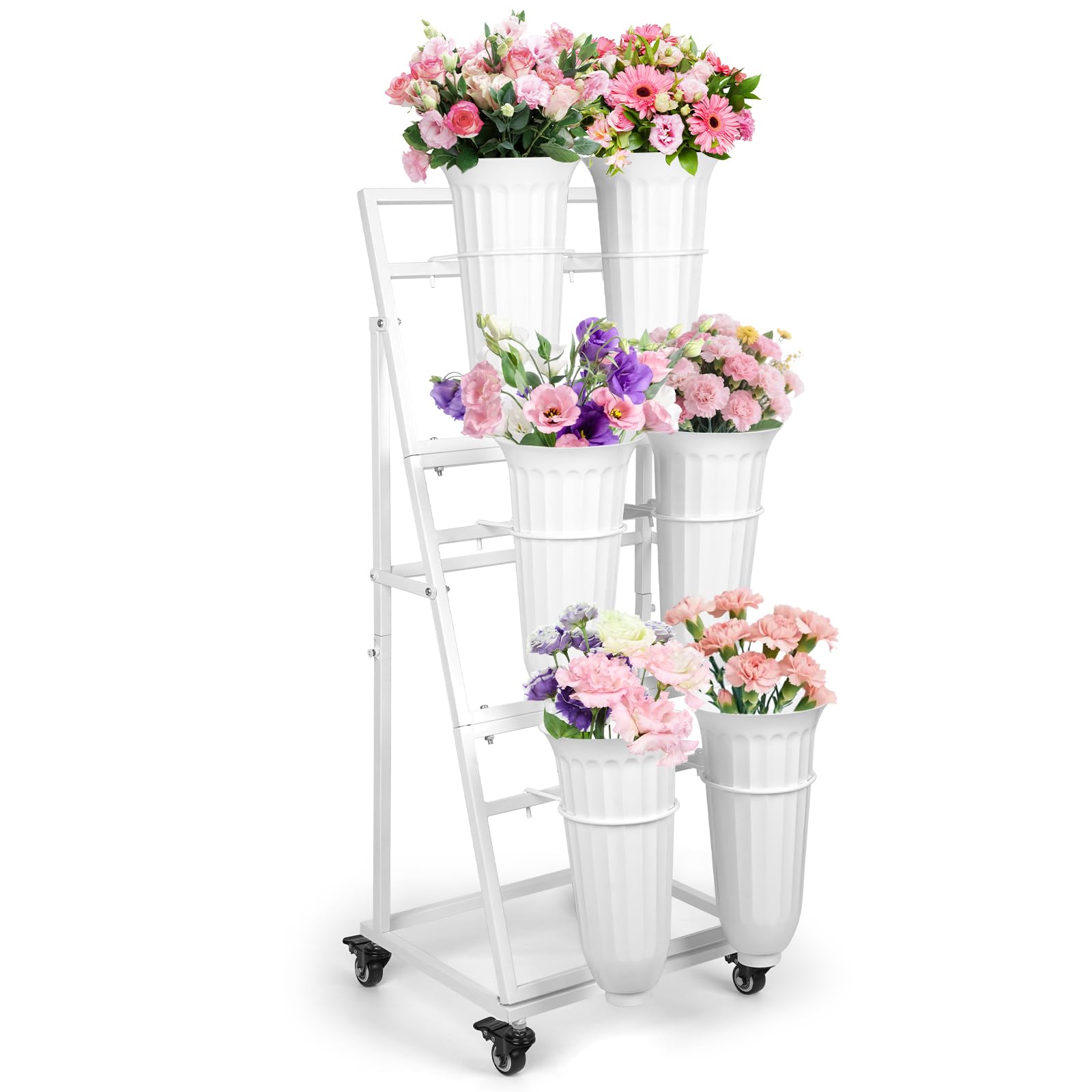 LEALIBAUSS front view of assembled flower stand showing neat vertical display and easy access