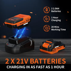 LEAPUL two batteries and fast charger displayed to show quick recharge benefit