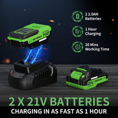 LEAPUL two 21V batteries attached to blower for extended runtime benefit