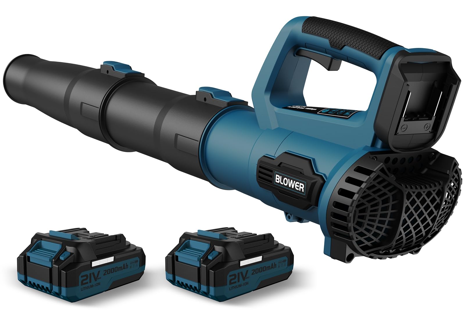 LEAPUL front view of navy blue cordless blower showing compact design and easy grip