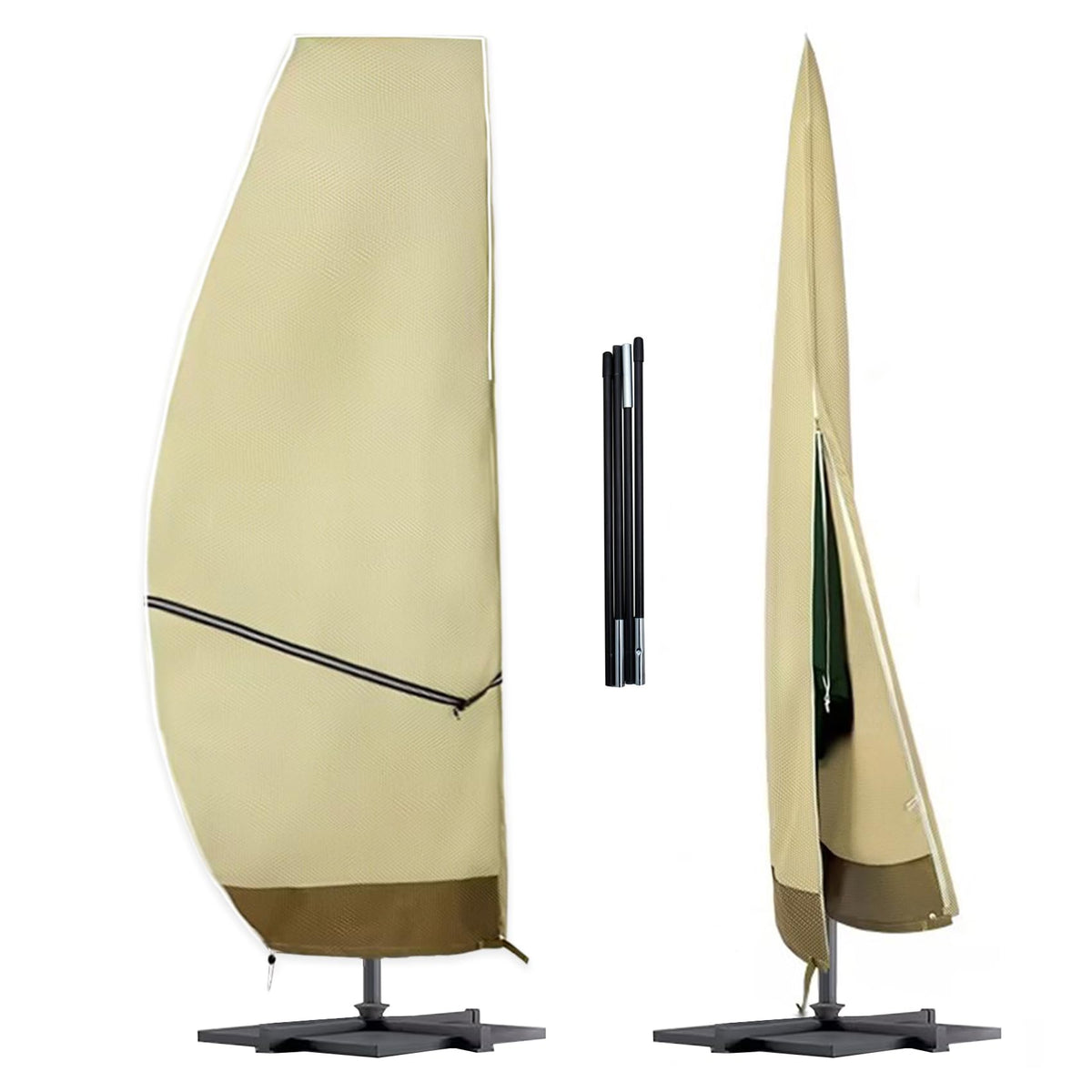 Lebouri cover on umbrella front view showing full protection benefit