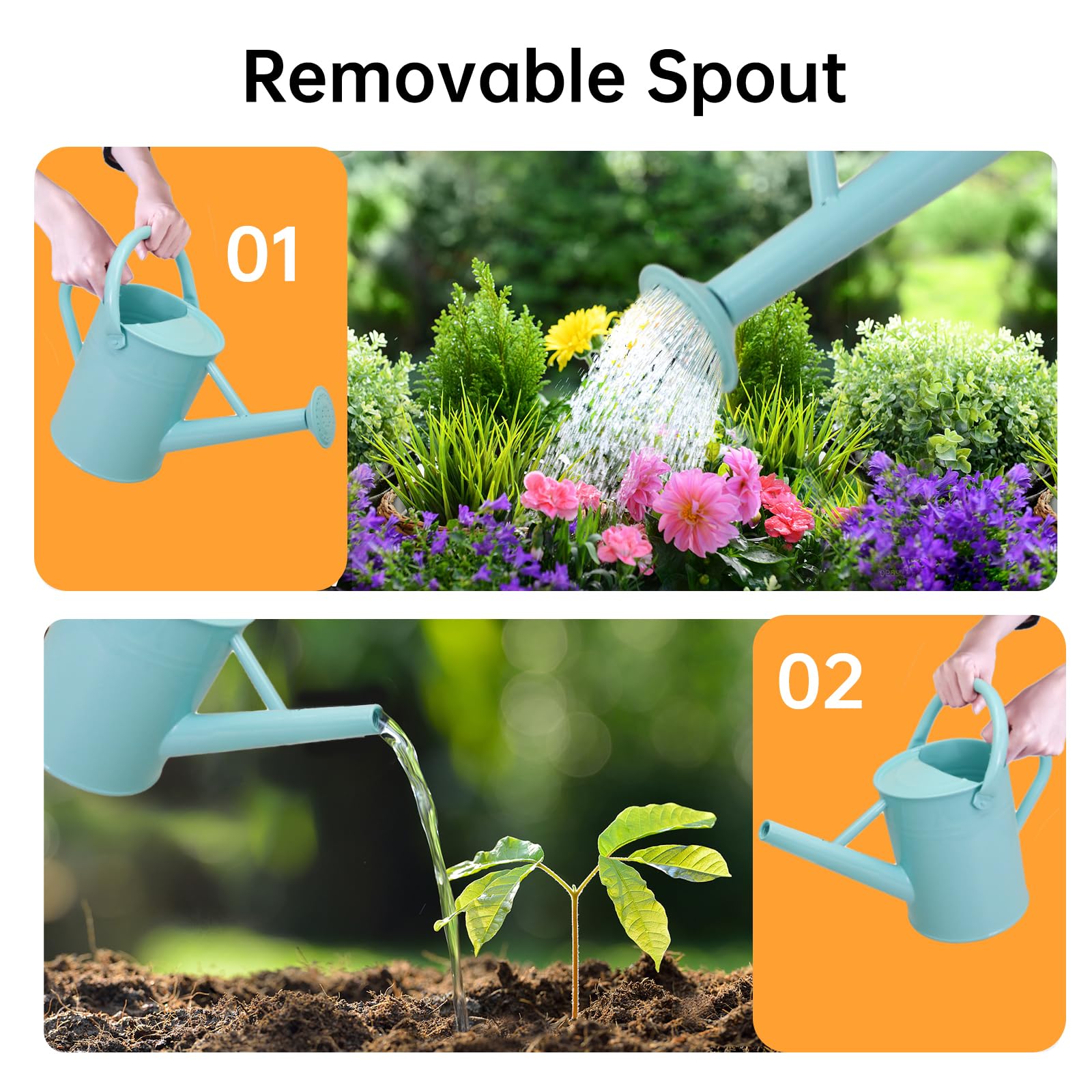 Lechloris watering can in use reaching hanging plant for precise watering