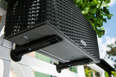 Lechuza bracket screw knob close-up showing angle adjustment for planter positioning
