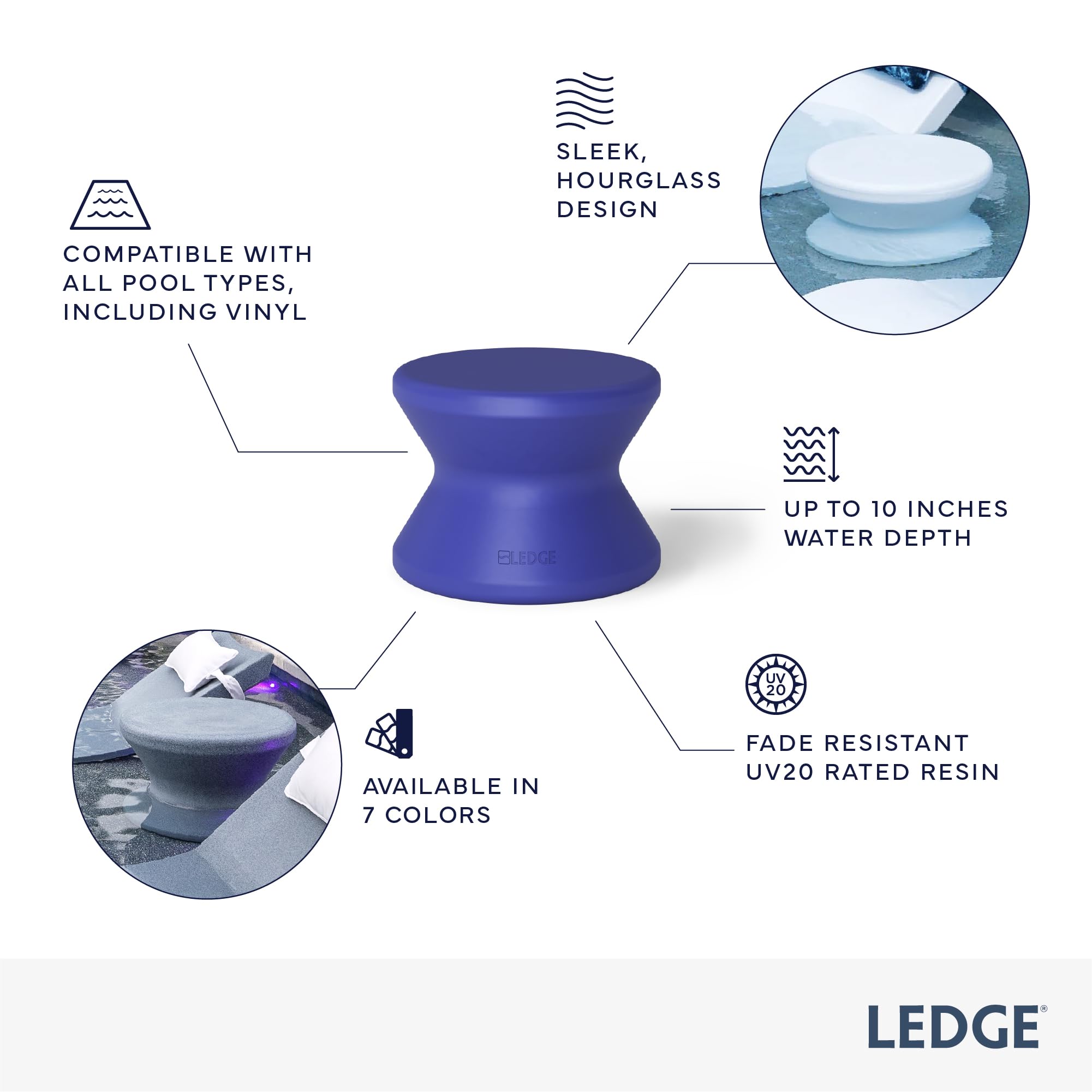 Ledge Lounger next to a beverage for scale, helps visualize size and capacity