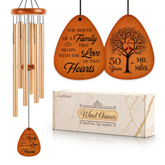 Leebbsin front view of golden 36-inch wind chime showing elegant overall design and gift-ready look