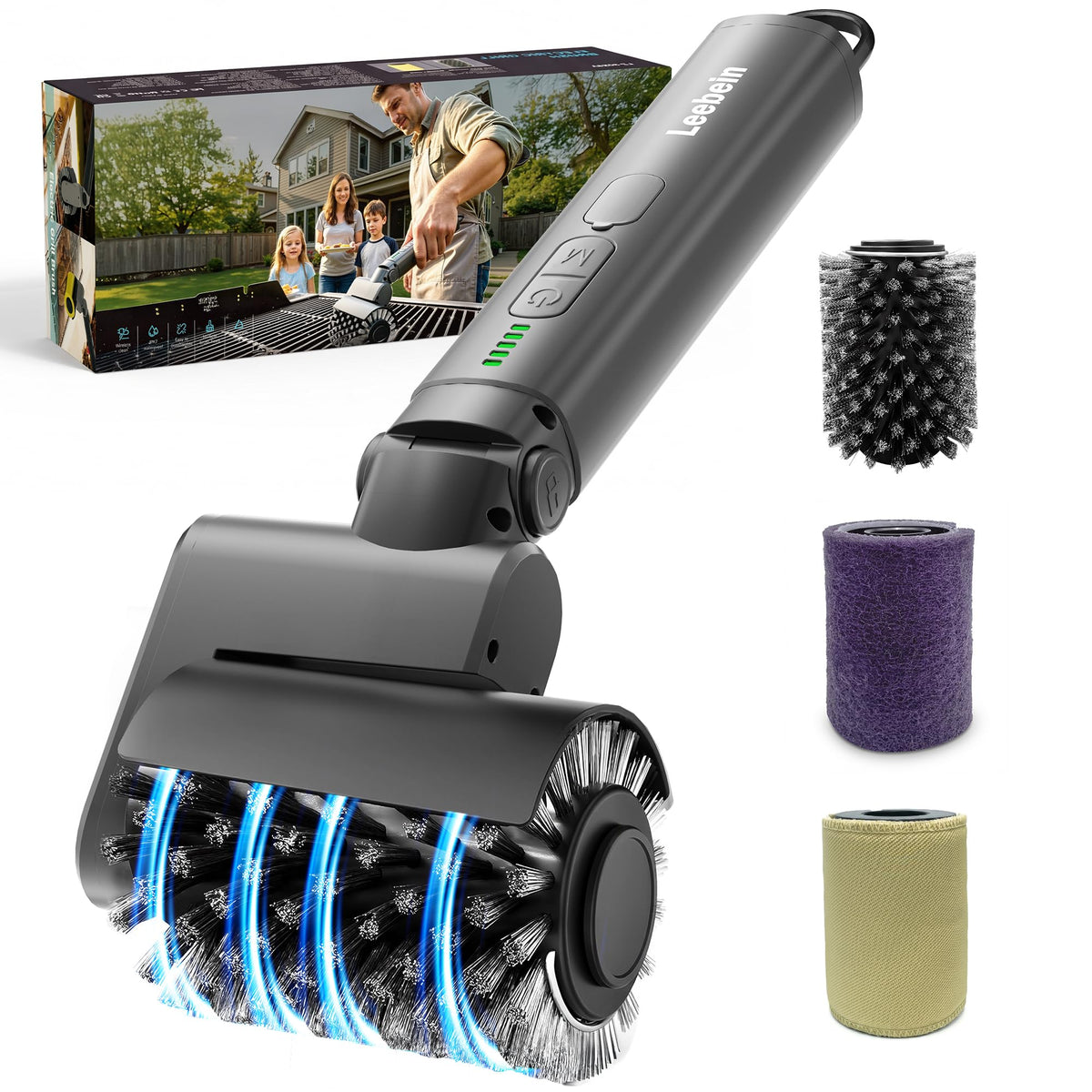 Leebein front view showing cordless brush and ergonomic handle for easy cleaning