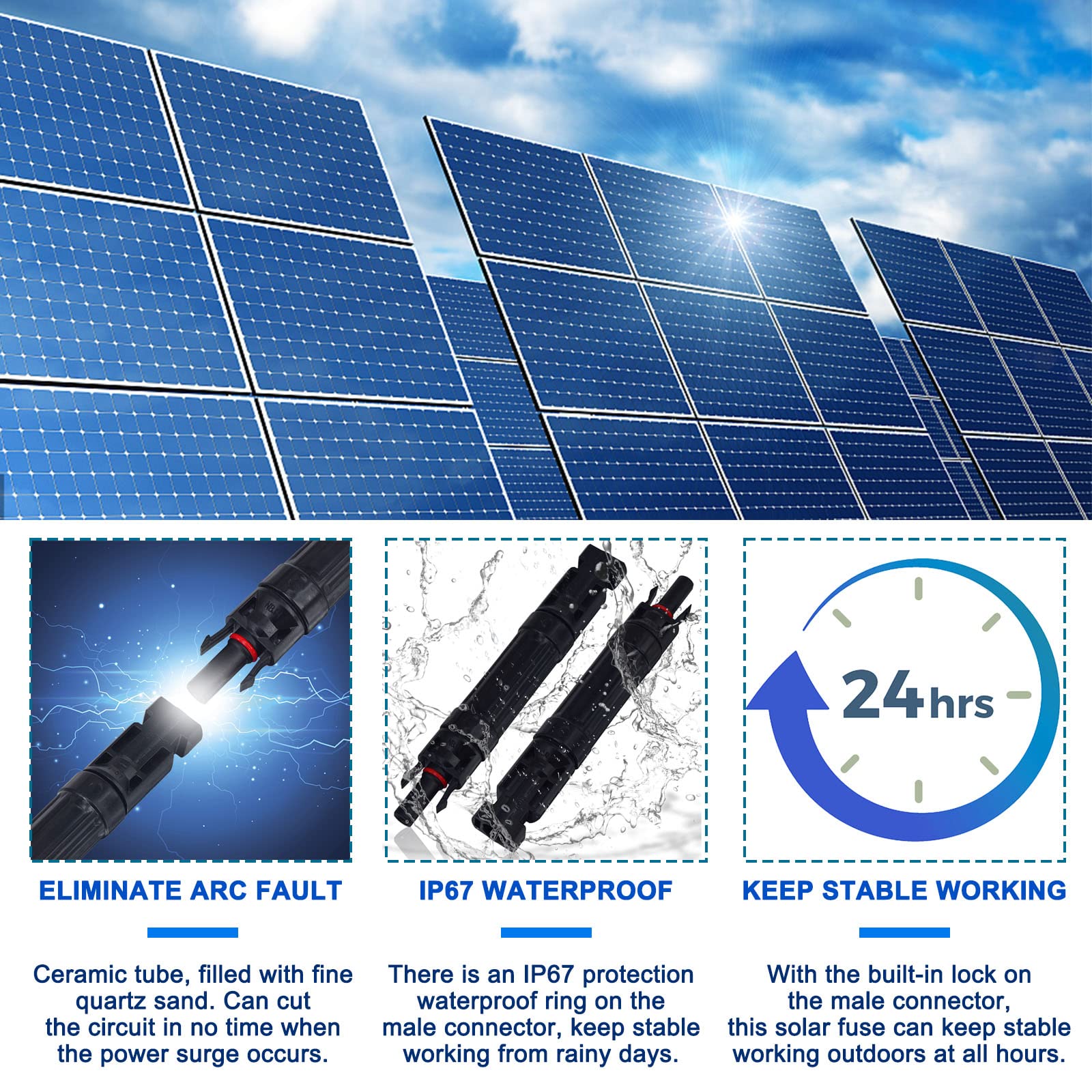 Leehitech inline fuse holder mounted on rooftop solar array demonstrating field-ready durability