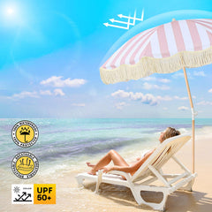 lefedrasticity umbrella in use on beach, portable shade for seaside comfort
