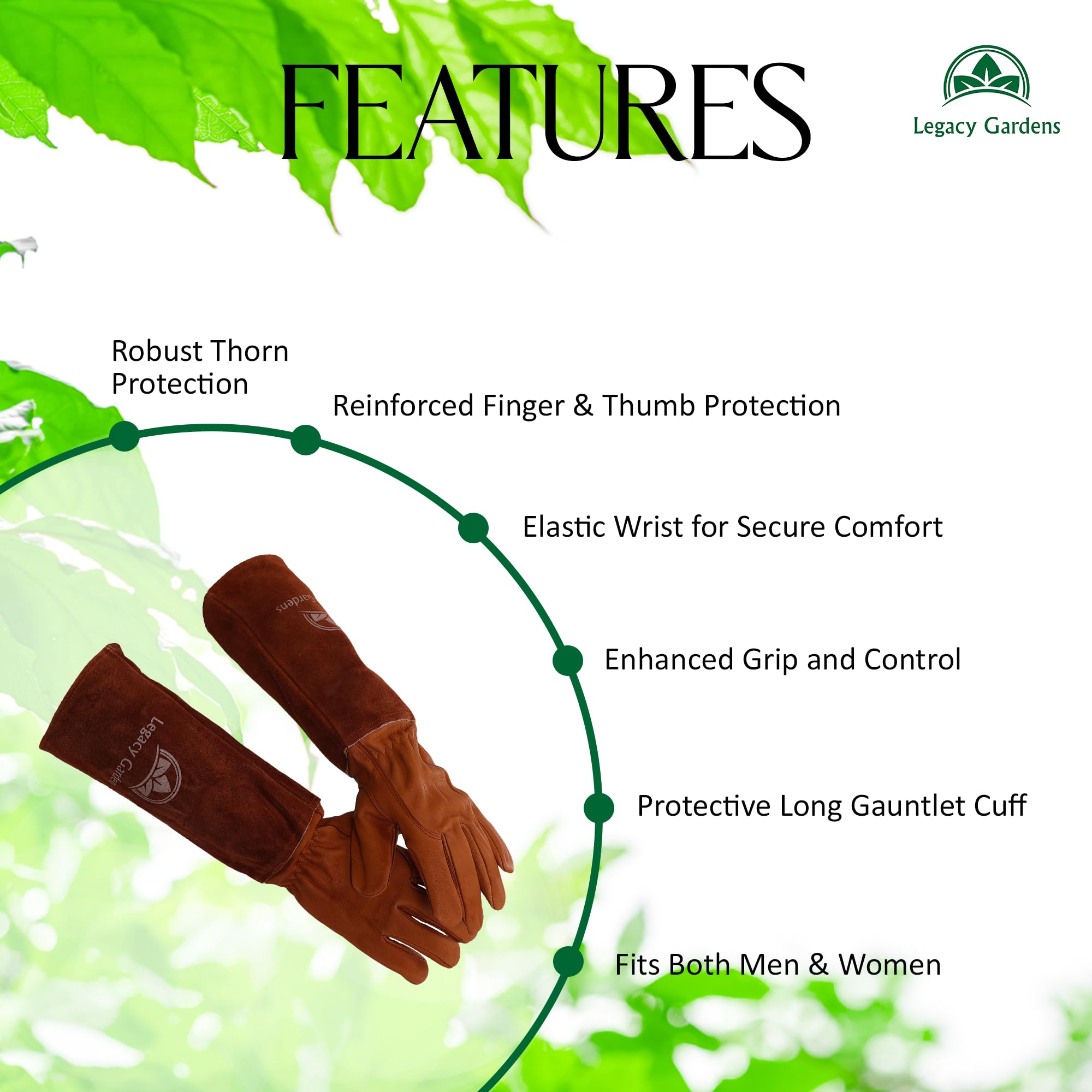 Legacy Gardens reinforced thumb and fingers detail showing double stitching for durability