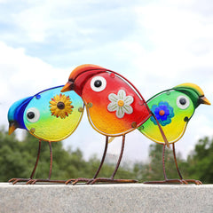 LEGIFO front view of three colorful bird sculptures showing decorative appeal
