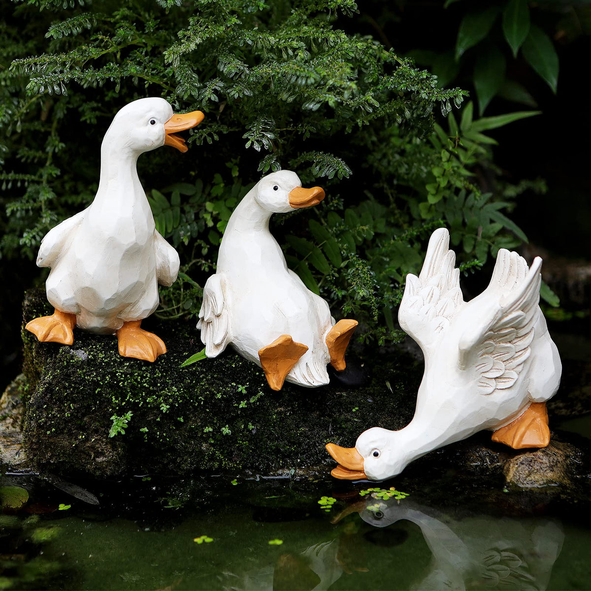 LEGIFO duck statues front view showing trio charm and easy outdoor placement