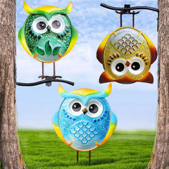LEGIFO owl set front view shows three colorful glass owls enhancing curb appeal