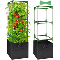 Legigo front view showing two 47 inch square cages and two 17 gallon grow bags for sturdy plant support