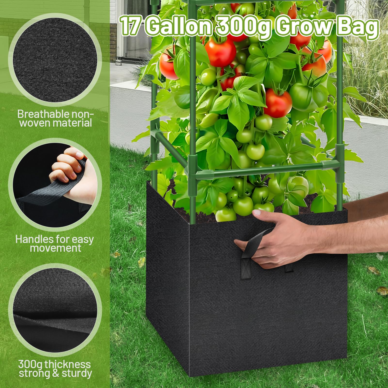 Legigo grow bag fabric detail showing 300g non-woven material for breathability and improved root health