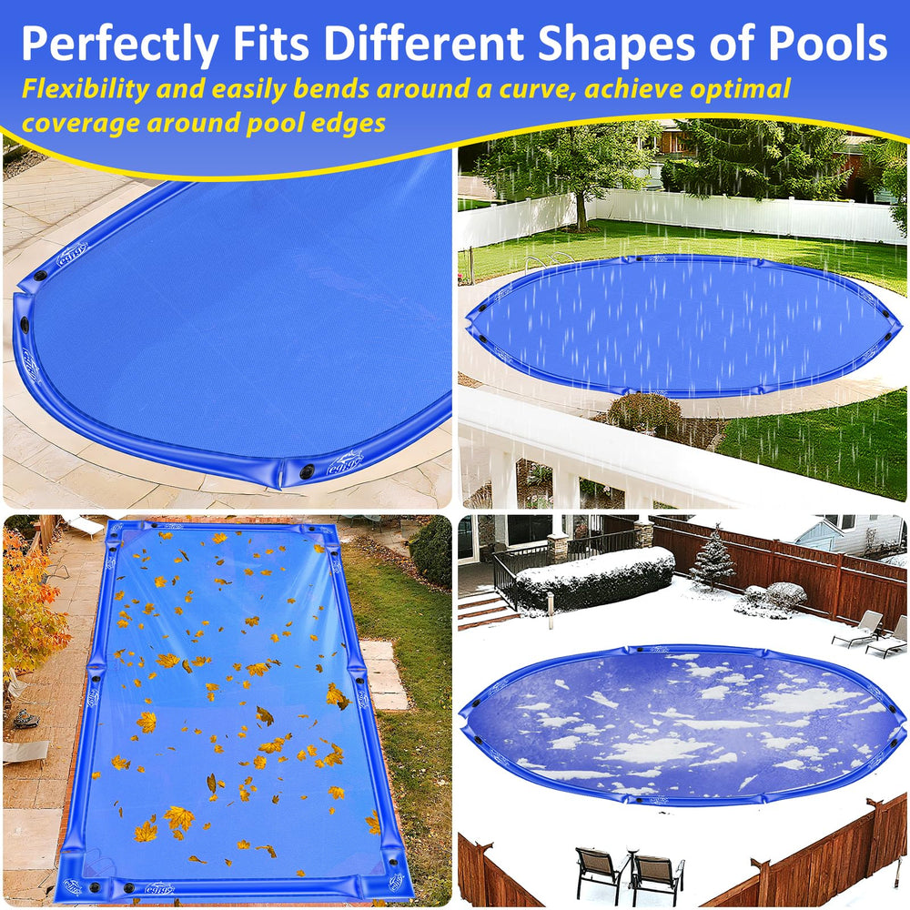 Legigo lifestyle shot of backyard pool with weights installed for reliable protection