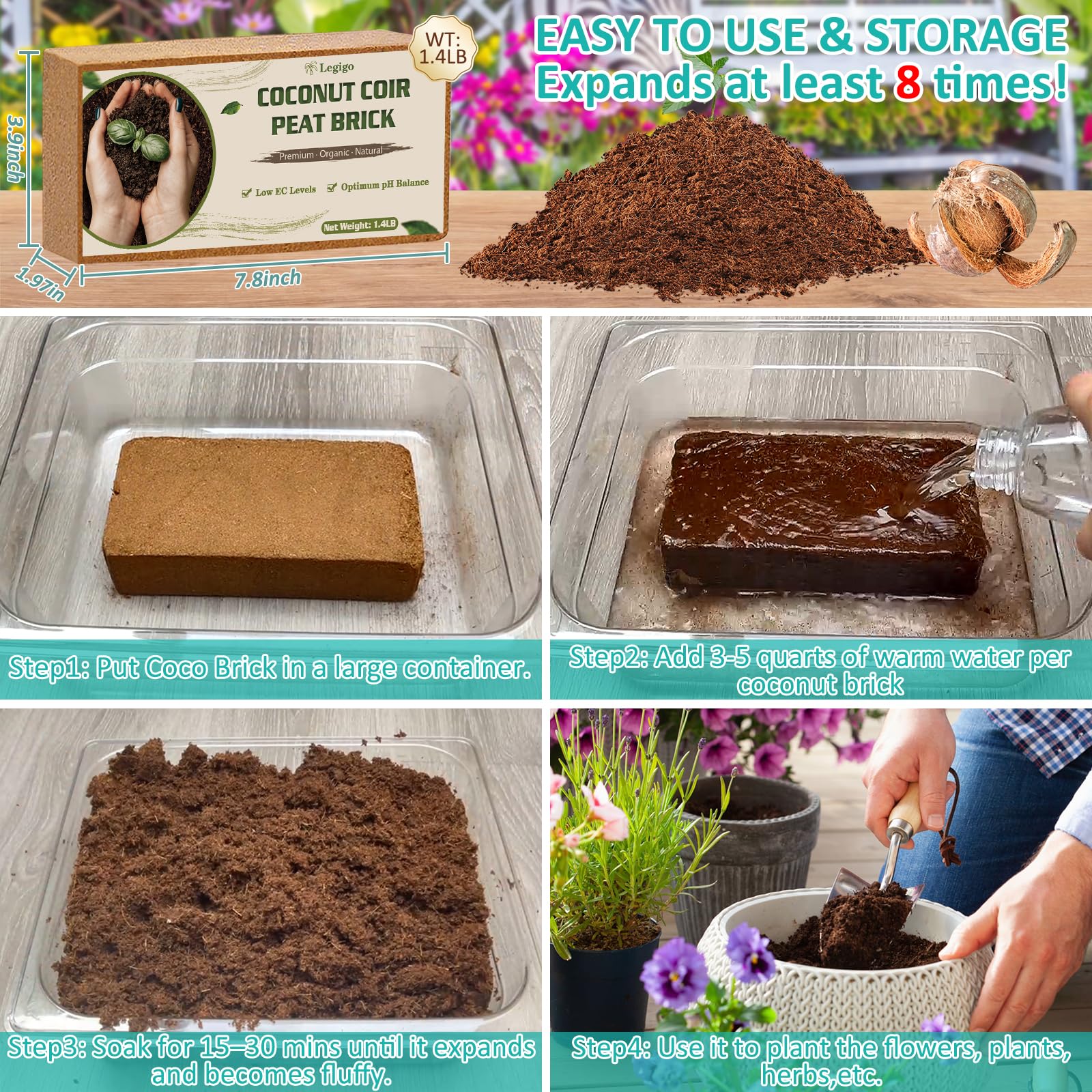 Legigo potting container mixed coir and perlite for improved drainage and aeration