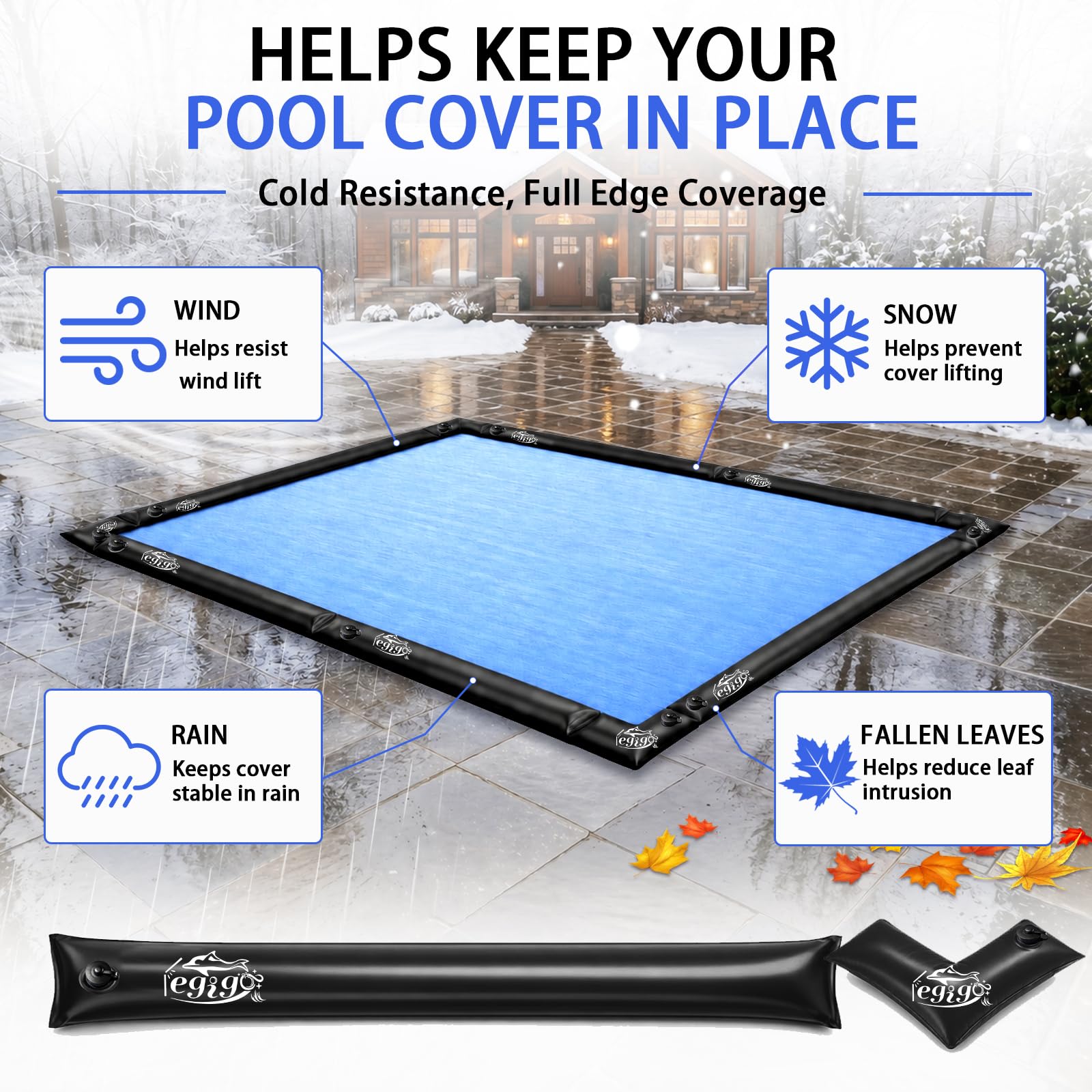 Legigo straight tube placed along pool edge adding stable weight for cover security