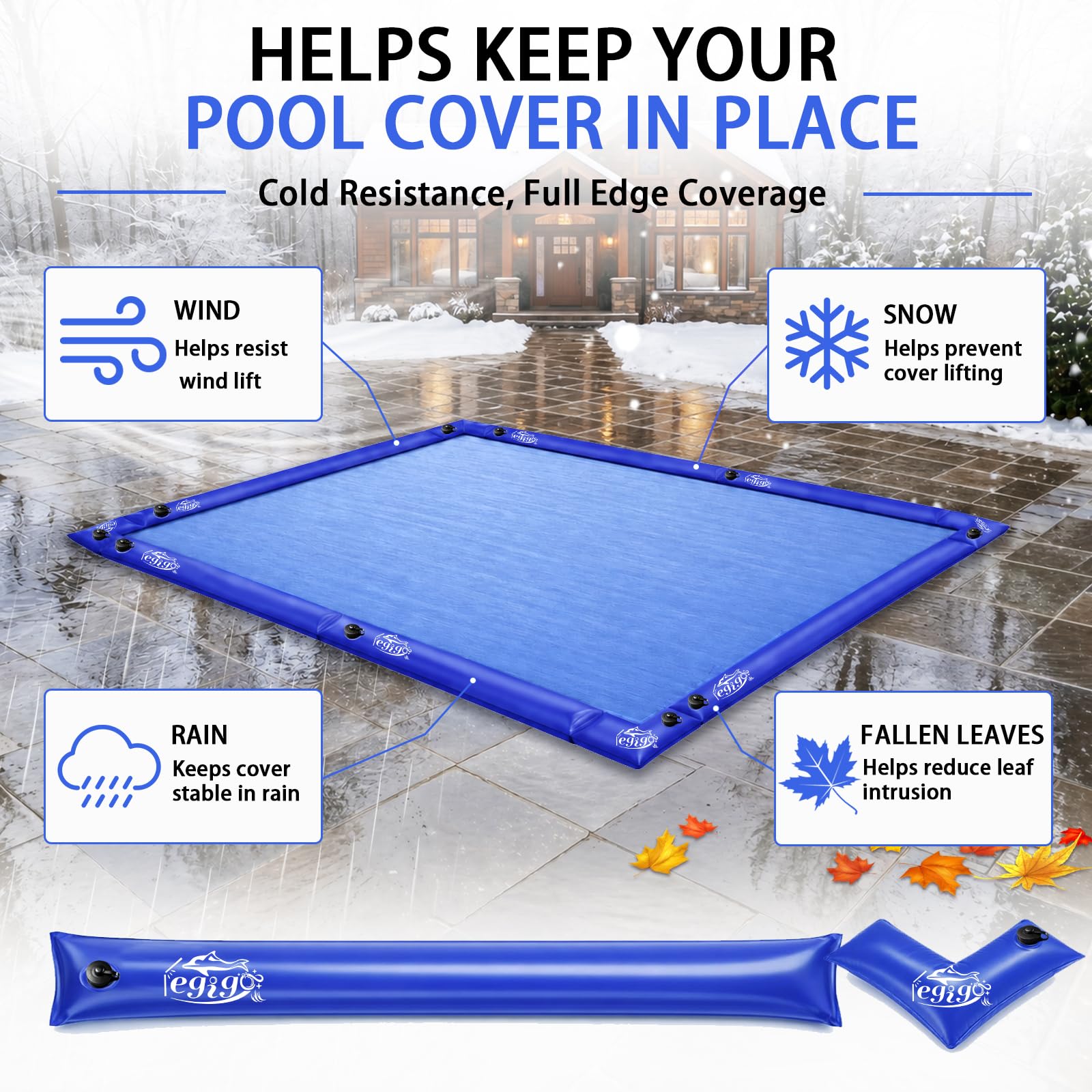 Legigo straight water tube laid along pool cover edge for stable anchoring