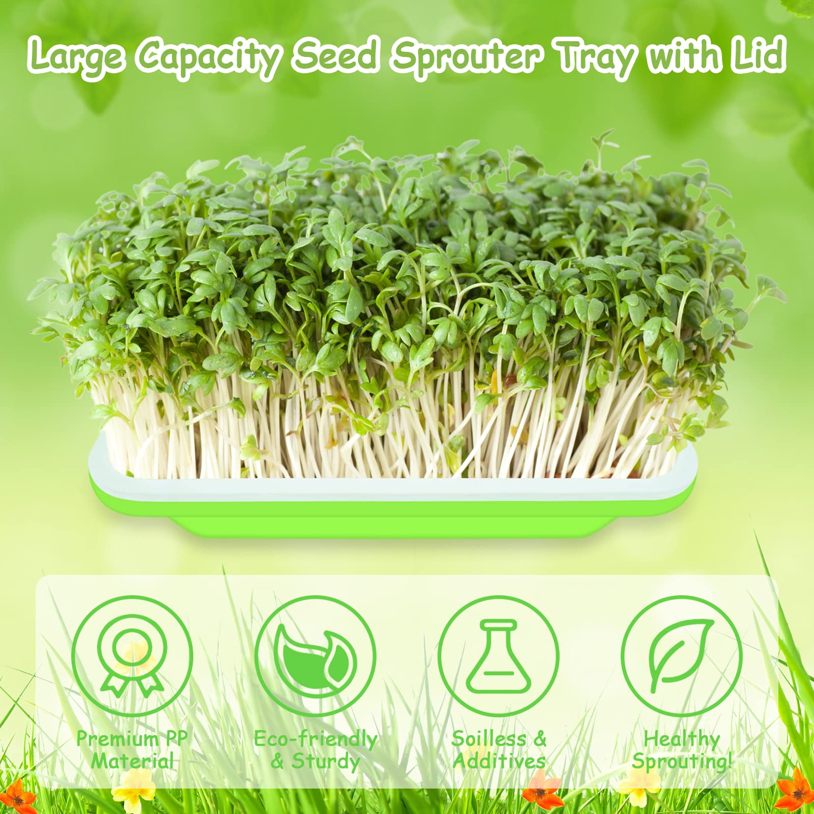 Legigo stacked trays in use with sprouts illustrating space-saving multi-tray growing