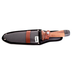 Lehman's blade close-up highlighting serrated edge and measurement accuracy