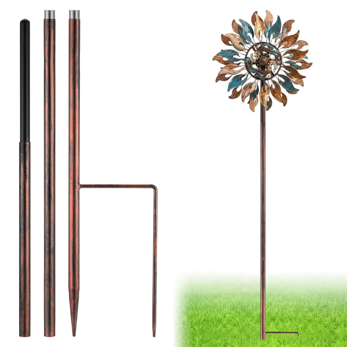 LEIFIDE copper pole front view showing full assembled height and stable design