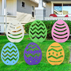LEIFIDE front view of six colorful egg signs showing festive curb appeal