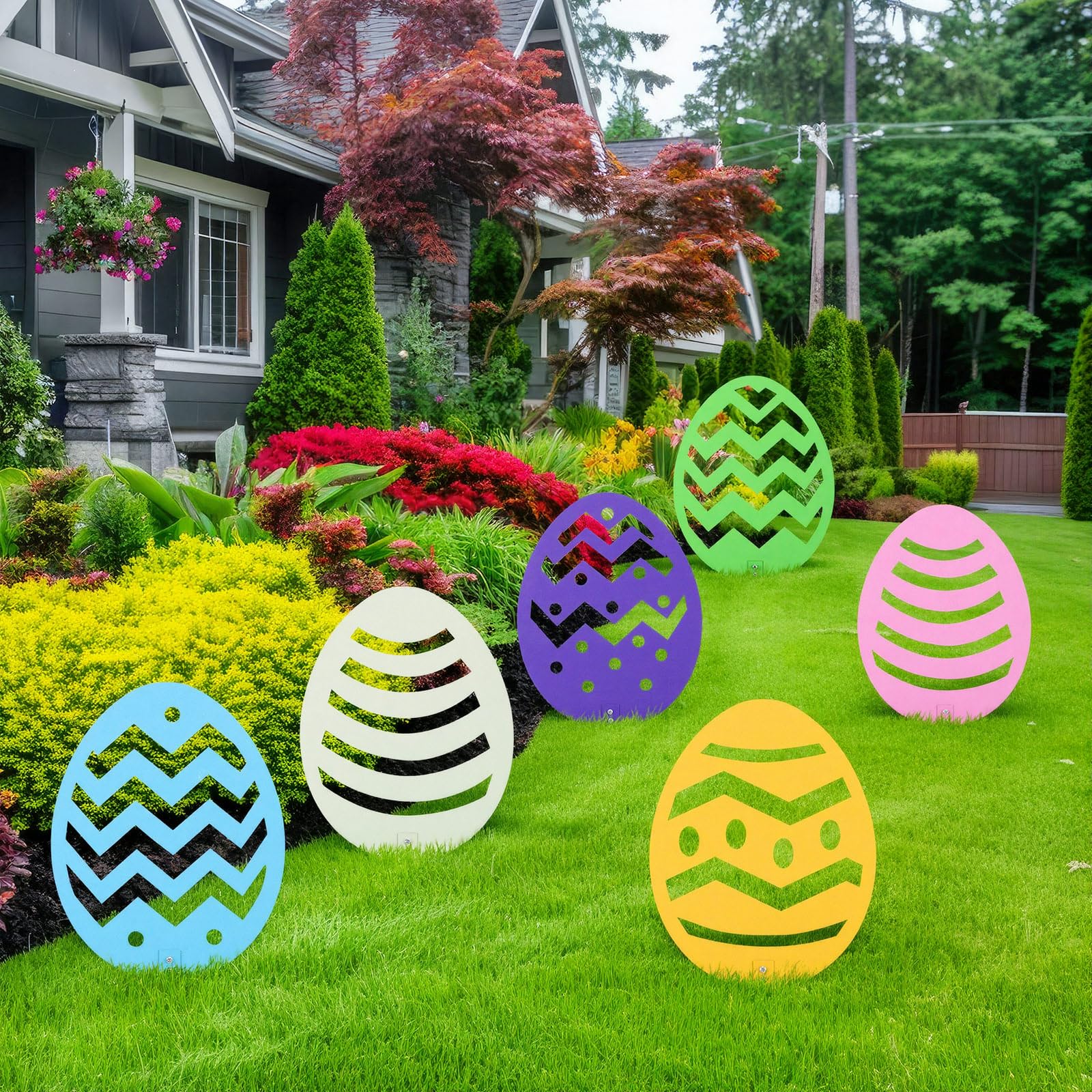 LEIFIDE egg signs on porch creating welcoming spring party décor