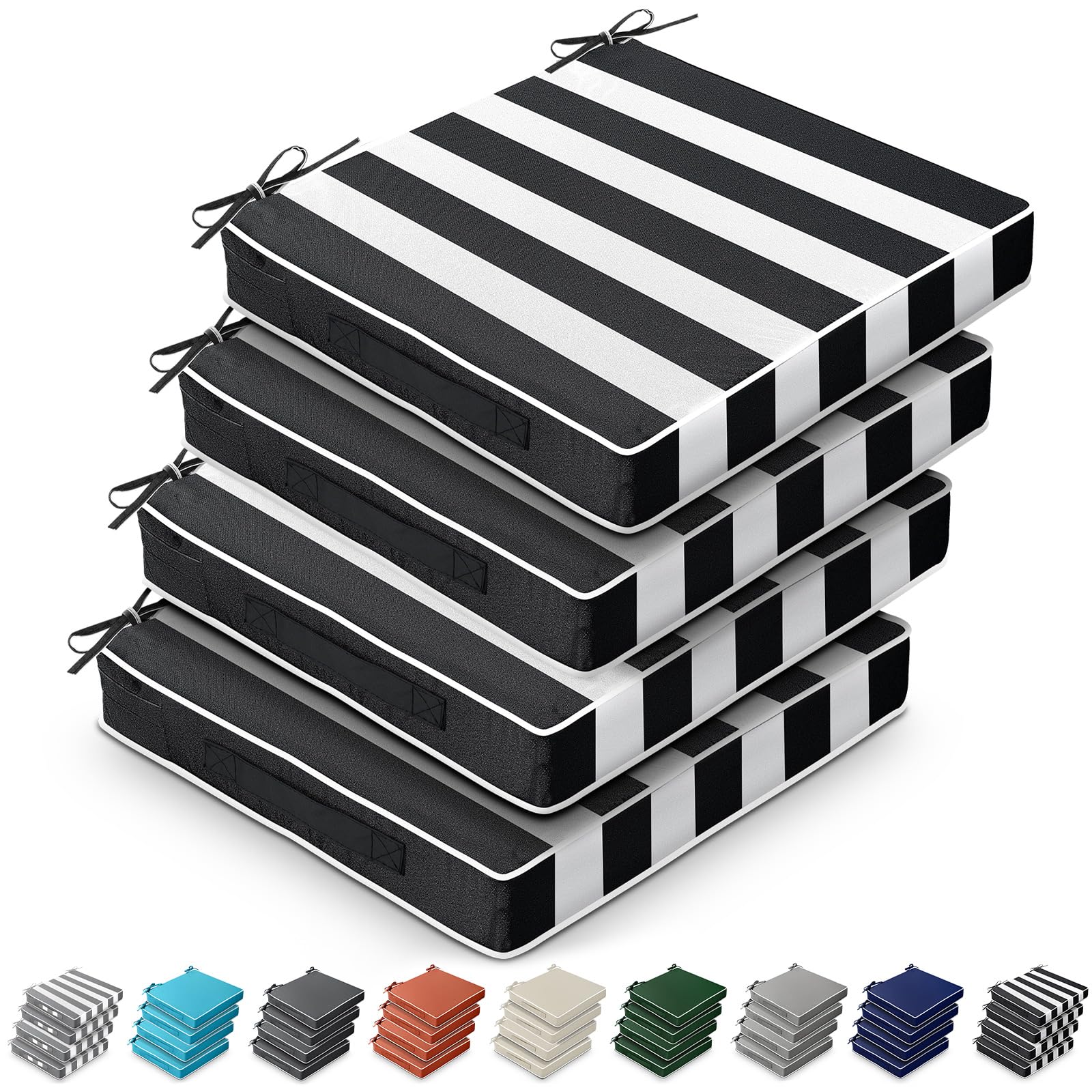 Leinuosen front view of four black stripe cushion covers showing clean design and protection