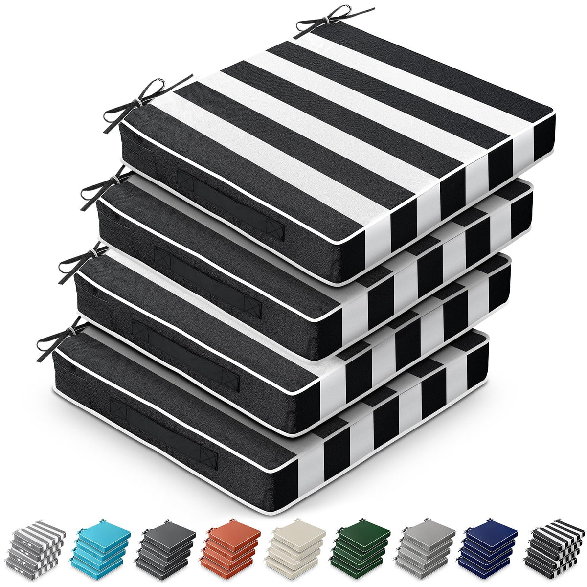 Leinuosen front view of four black stripe cushion covers showing clean design and protection