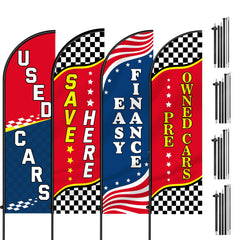 Leinuosen front packaging showing four colorful used car flags and included accessories for clear promotions