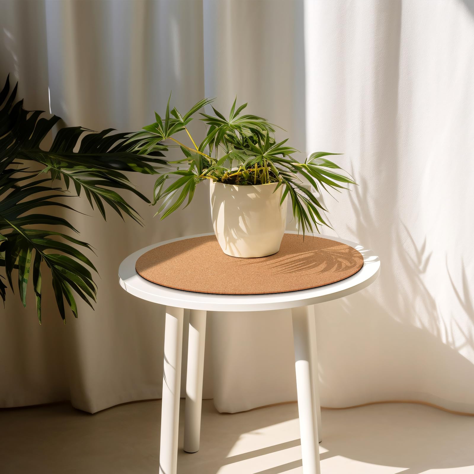 Leinuosen mat placed on wood table in living room showing decor-friendly protection benefit