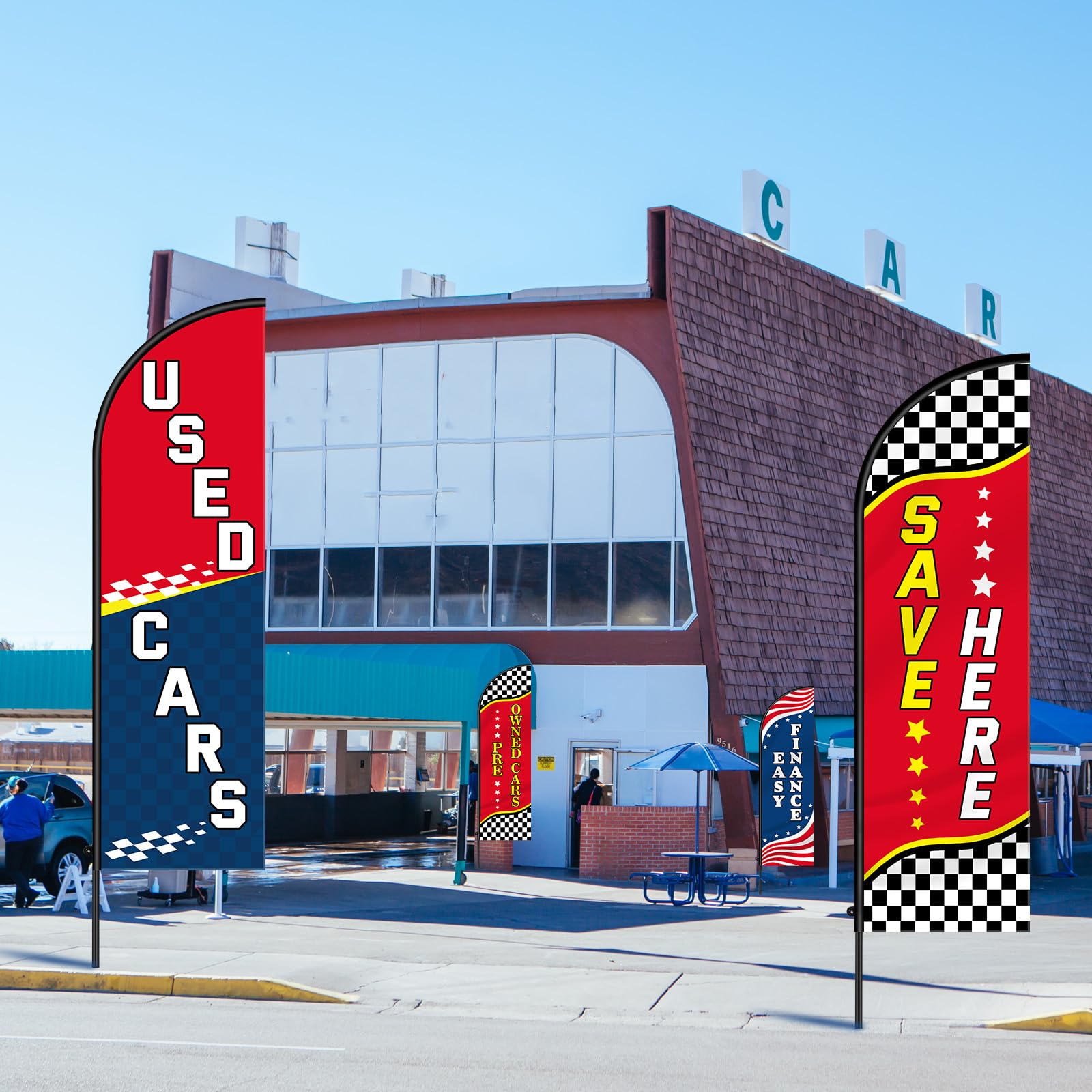 Leinuosen flag height shown next to person to illustrate 7 ft scale for roadside visibility
